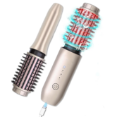 Cordless Hair Curling Iron Brush 1.5 Inch Mini Cordless Hair Curler 3-in-1 Travel Brush Hair Straightener Comb Rechargeable,Heated Curling,Gold