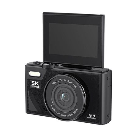 75MP 5K 18X Zoom Digital Camera for Photography and Vlogging Flip Screen 64GB TF Card  YouTube Christmas Gift COL Black