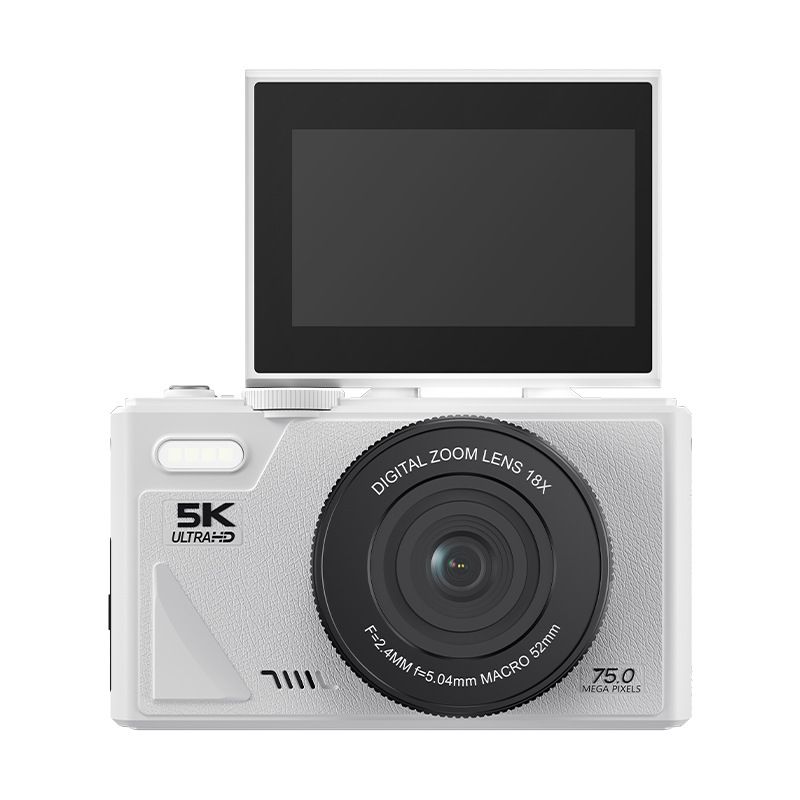 75MP 5K 18X Zoom Digital Camera for Photography and Vlogging Flip Screen 64GB TF Card YouTube Christmas Gift COL White