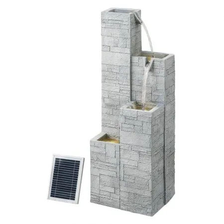 Gardeon Solar Fountain Water Feature Outdoor Indoor 4-Tier Square Cascading Beige