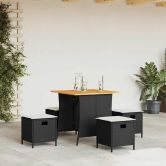 5 Piece Garden Dining Set with Cushions Black Poly Rattan