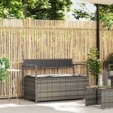 Garden Storage Bench with Cushion Grey Poly Rattan