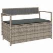 Garden Storage Bench with Cushion Grey Poly Rattan