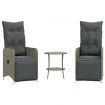 Reclining Garden Chairs 2 pcs with Table Grey Poly Rattan