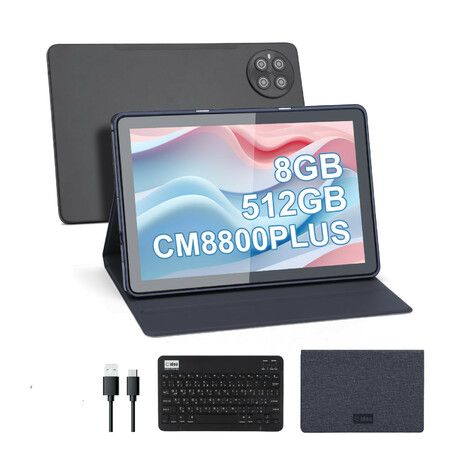 10.1 inch Tablet,8GB+512GB Tablet PC with Android 13,Dual SIM,5G LTE 1280x800 IPS HD Touch Screen,CM8800 Plus(Black)