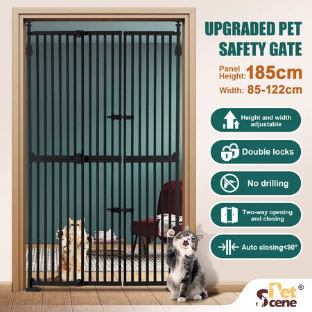 Safety Gate Retractable  Pet Dog Cat Extra Tall Fence Enclosure Guard Security Barrier Fencing for Stairs Doorway Kitchen 190 to 250cm Black