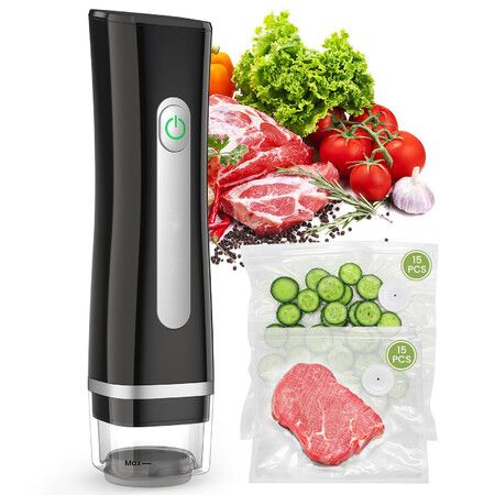 Vacuum Sealer for Food with Visible Water Tank,Handheld Saver Compact Vacuum Sealer Machine with 30 Reusable Bags for 6X Preservation & Fresh,Black