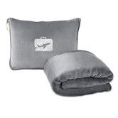 Travel Blanket and Pillow Soft 2 in 1 Airplane Blanket with Soft Storage Bag,Hand Luggage and Backpack Clip Grey
