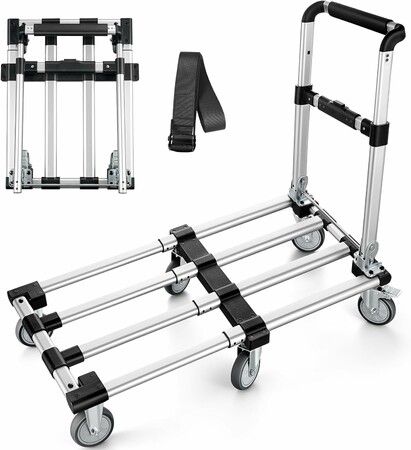 Folding Hand Truck, Portable Compact Push Cart Dolly, 360LBS Load Heavy Duty Platform Truck for Shopping, Traveling, Moving, Warehouse