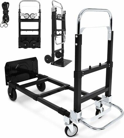 2 in 1 Foldable Hand Truck Dolly,Heavy Duty Convertible Hand Truck,Dolly Cart with Wheels for Transport and Moving Luggage Office Home Use