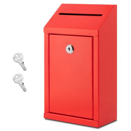 Metal Donation Box with Lock,Wall Mounted,Suggestion Box,RED,Cash Drop Box with Slot,1-Pack