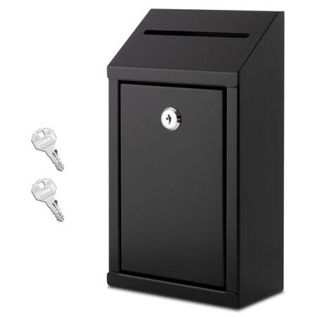 Metal Donation Box with Lock,Wall Mounted,Suggestion Box,Black,Cash Drop Box with Slot,1-Pack