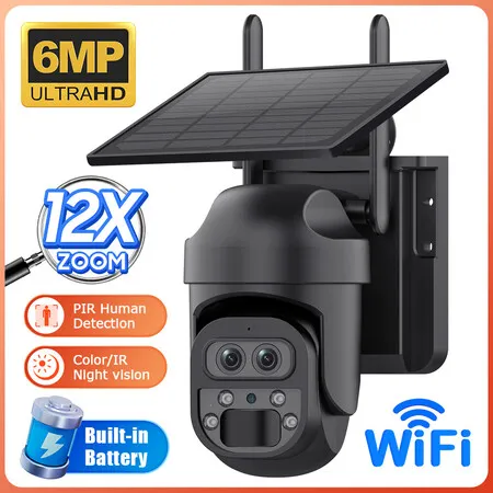 6MP Wireless Solar Camera Dual Lens PTZ Rotation 12X Zoom Outdoor ...