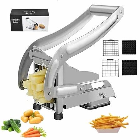 French Fry Cutter Stainless Steel Potato Slicer with 2 Blades No-Slip Base Cutter Vegetables Potato Slicer for Cutting Carrots,Cucumbers