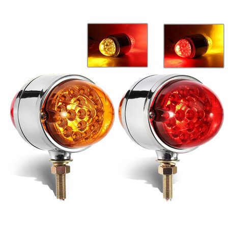 2PCS AmberRed Double Face 34 LED Watermelon Turn Signal Lights Semi Truck Chrome Waterproof Dual Revolution LED Lights
