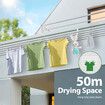 Retractable Clothesline 5 Line Clothes Dryer Airer Rack Wall Outdoor Wet Dry Laundry Garment Pull Out Air Washing Drying Cord 50m Galvanised Steel