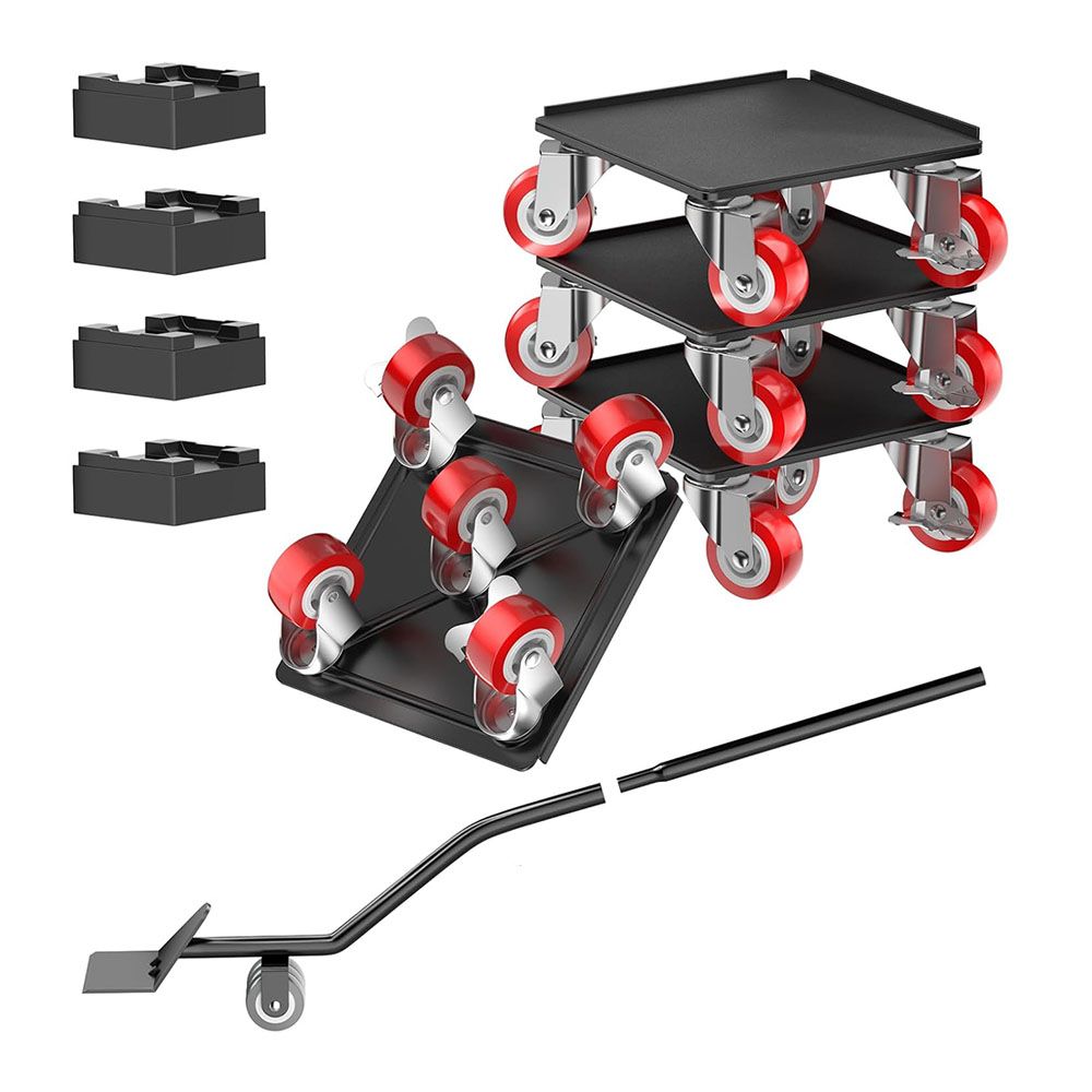 Furniture Movers and Dolly Heavy Duty 1200KG Capacity 5X 360 Degree Rotating Rubber Wheels Carbon Steel Panel Includes Lifter Jacks and Gliders for Sofa Refrigerator Washer Pro Set