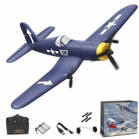 RC Plane,F4U Remote Control Airplane with 2 Batteries,2.4GHz 3 Channel Fighter with 6 Axis Gyro Stabilizer