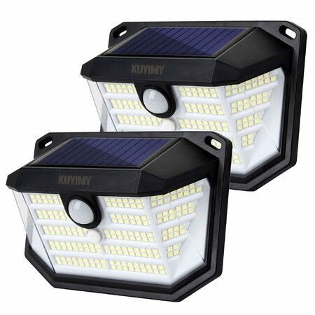 Solar Outdoor Lights 230 LED with Motion Sensor and 3 Modes IP65 Waterproof 270 Degree Wide Angle Light Wall Lights for Patio Garden,Fence(2 Pack)