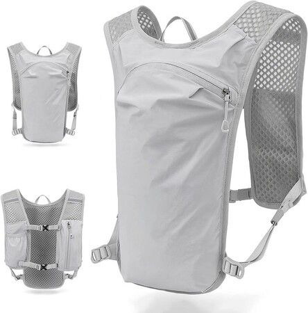 Lightweight Backpack Running Backpack for Men and Women, 6L Breathable Bike Rucksack for Cycling Hiking Outdoor Sports and Travel, Grey