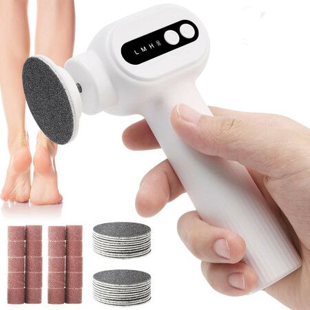 Electric Callus Remover for Feet,2 in 1 Electric Foot File Grinder,Rechargeable Cordless Foot Scrubber,Adjustable Speed with Sandpaper Discs,White