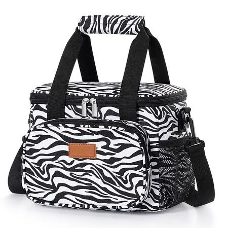 15L Large Crossbody Lunch Bag Insulated Lunch Box Cooler Cooling Tote With Insulated Layer for Picnic,Work,School,Travel Color Black White Stripes
