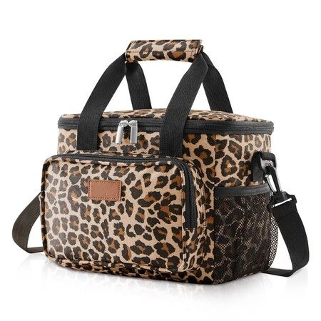 15L Large Crossbody Lunch Bag Insulated Lunch Box Cooler Cooling Tote With Insulated Layer for Picnic,Work,School,Travel Color Leopard Print