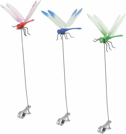 3 Pack Dragonfly Dragonfly Clip,3D Dragonfly Garden Stakes Decor,Dragonfly Humming Bird Stakes,Deer and Horse Fly Deterrent
