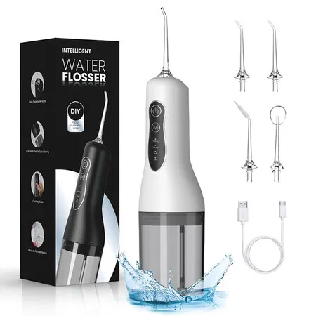 Water Flosser Teeth Cleaner,4 Modes Rechargeable Portable Cordless Oral Irrigator 260ML Electric Dentel Flossers,IPX7 Waterproof White
