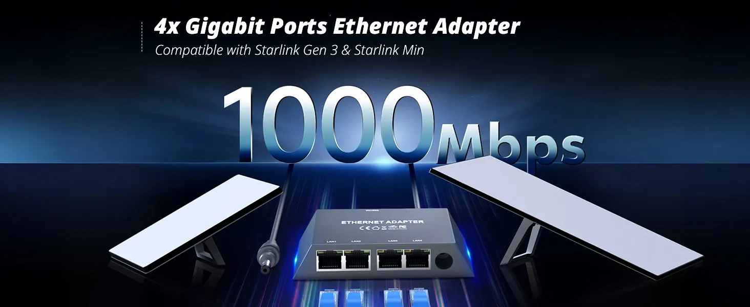 Multi Ports Starlink Gen 3 Starlink Mini Ethernet Adapter for Wired External Network,4 Ports Starlink Ethernet Adapter 1 to 4 Up to 1 Gbps