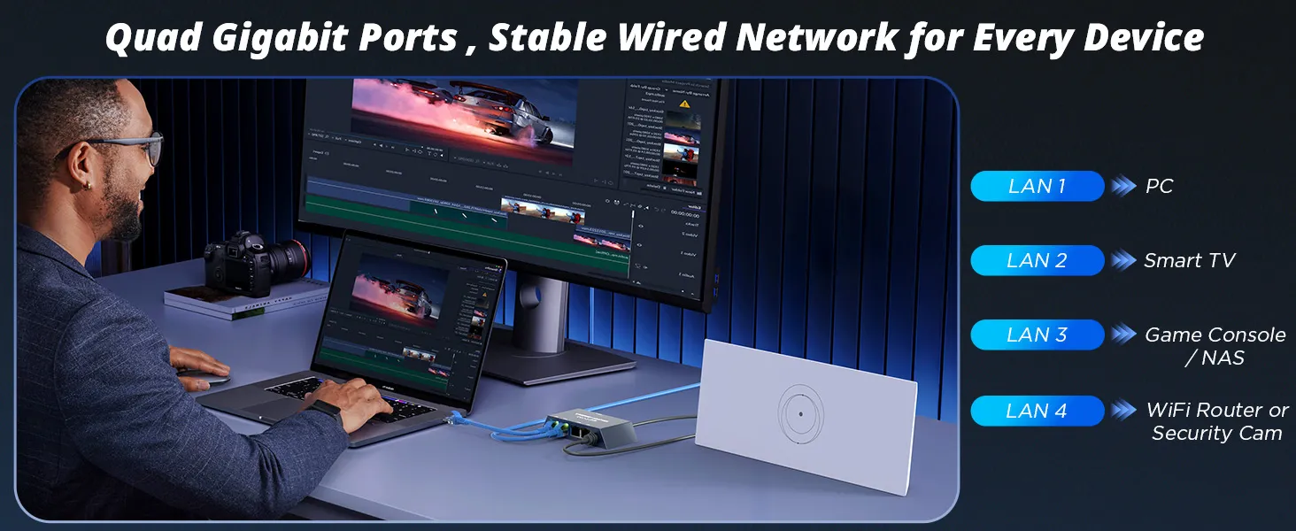 Multi Ports Starlink Gen 3 Starlink Mini Ethernet Adapter for Wired External Network,4 Ports Starlink Ethernet Adapter 1 to 4 Up to 1 Gbps