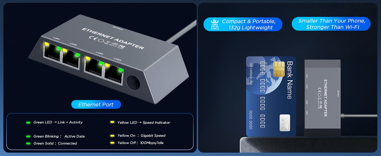 Multi Ports Starlink Gen 3 Starlink Mini Ethernet Adapter for Wired External Network,4 Ports Starlink Ethernet Adapter 1 to 4 Up to 1 Gbps