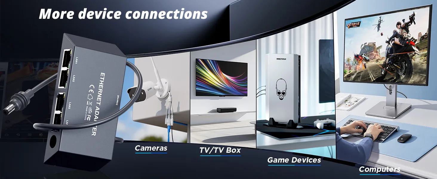 Multi Ports Starlink Gen 3 Starlink Mini Ethernet Adapter for Wired External Network,4 Ports Starlink Ethernet Adapter 1 to 4 Up to 1 Gbps