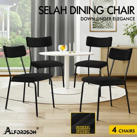 ALFORDSON 4x Dining Chairs Accent Kitchen Lounge Rectangular Back Sherpa Black