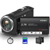 Camcorder Video Camera QHD 2.7K 56MP 16X Digital Zoom Vlogging Camera,2.8 Inch 270 Degree Rotation LCD Screen Camcorder with 32GB SD Card and 2 Batteries