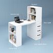 Computer Desk Bookcase 3in1 Study Writing Laptop Table Shelving Office Work Bookshelf Storage Drawers Corner Cabinets USB Power Strip Furniture White