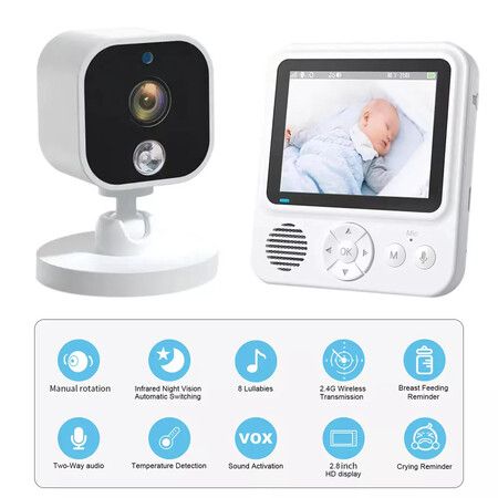 2.8 Inch 1080P Wireless Baby Monitor with Camera,Two-Way Talk Audio Video,IPS Screen,Baby Cry Sound Temp Detection For Babysitter