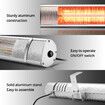 Electric Halogen Heater 2000W Outdoor Indoor Infrared Space Patio Room Bar Energy Efficient Warmer Instant Heat Strip Remote Wall Ceiling Waterproof