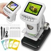 Rechargeable Digital Microscope for Kids 120X-1200X Zoom Handheld Pocket Microscope with 2 Inch LCD Screen Photo Video STEM Educational Science Kit,Grey