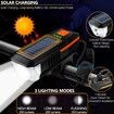 Solar and USB Rechargeable Mountain Bike Night Cycling High Brightness Bike Front Light and 120dB Horn Bicycle Light Blue