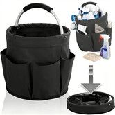 Folding Basket with Handles, Portable Picnic Baskets, Outdoor Beach Baskets, Garden Picking Baskets, Collapsible Bathroom Storage Baskets (Black)