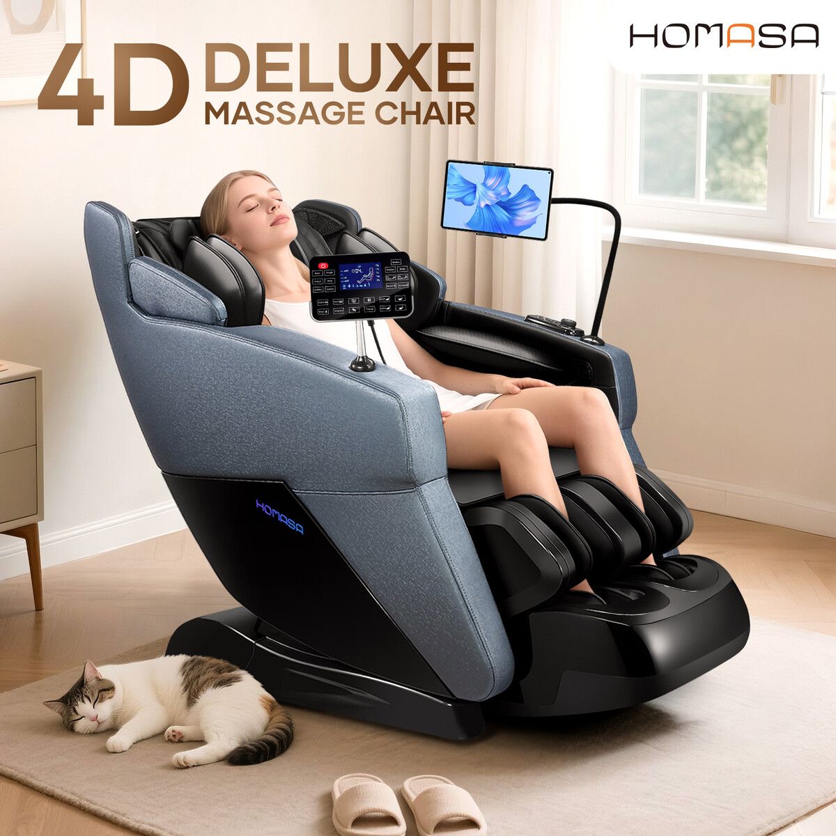 4D Massage Chair Electric Zero Gravity Recliner Shiatsu Full Body Massager Relaxing Neck Back Shoulder Leg Foot Heating Kneading Airbags with Cover