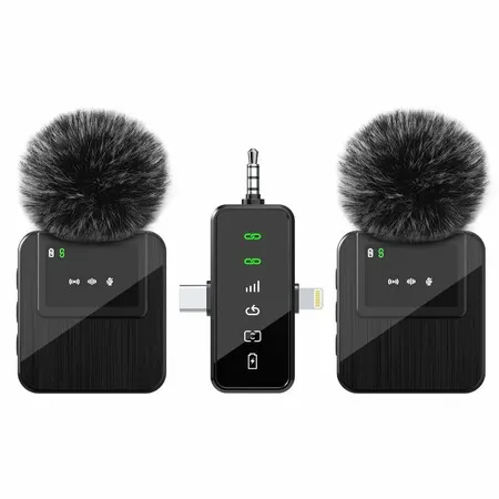 3 in 1 Wireless Lavalier Microphone for iPhone Android, Wireless Microphones, Noise Canceling for Recording, Live Streaming, YouTube, TikTok