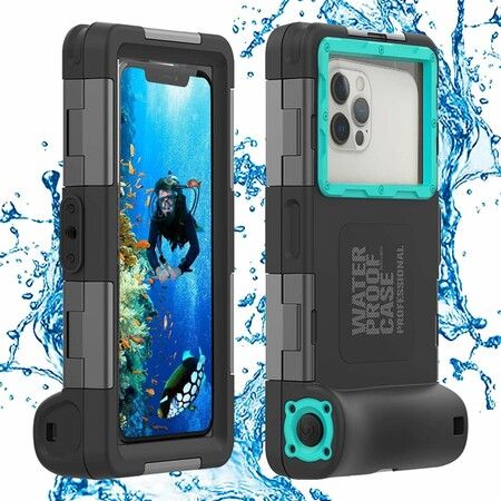 Waterproof Underwater Snorkeling Diving Phone Case for iPhone 16, 15, 14, 13, 12, 11 Pro Max Mini and Galaxy 15m Photo Video Cover, Blue