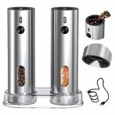 Rechargeable Electric Salt and Pepper Grinder Set with Base,Automatic Stainless Steel Pepper Mill Grinders with 110ml Container Adjustable Coars