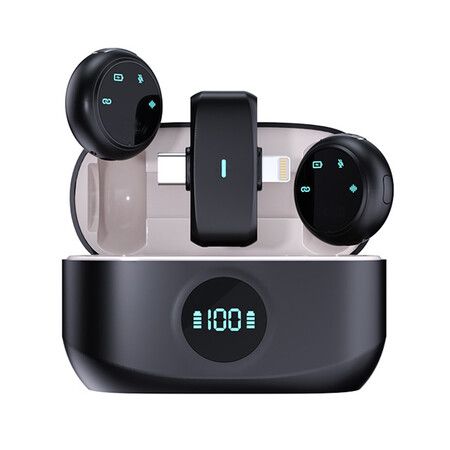 2 in 1 Wireless Lavalier Microphone for iPhone Android, Lapel Mic for Video Recording Streaming Youtube Tiktok, Beige