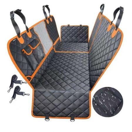 Dog Car Seat Cover for Back Seat, Waterproof Dog Car Hammock with Mesh Window, Non Slip Pet Backseat Protector for Cars, Trucks and SUVs, Black Orange