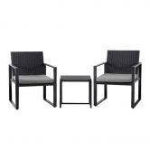 Gardeon 3PC Outdoor Bistro Set Patio Furniture Wicker Dining Chairs Table Cushion Black