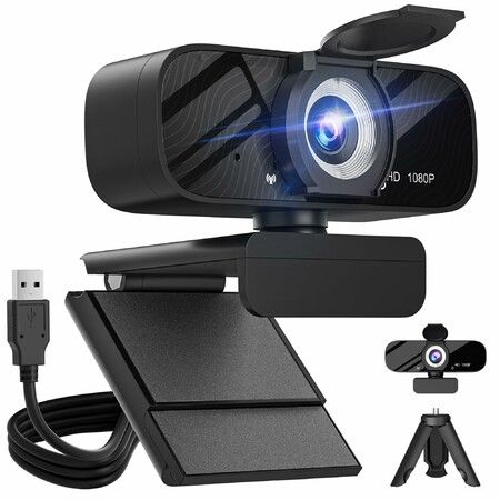 Full HD 2K Video Webcam and Wide Angle Camera with Built-in Microphone and Rotatable Tripod,for Laptop Computer or Desktop PC