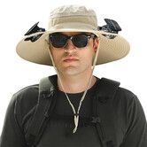 Outdoor Wide Brim Sun Hat with 2 Solar Fan Sun Bucket Hat for Men Women UPF 50+ Bucket Fishing & Beach Hat with Fan Built In,Khaki